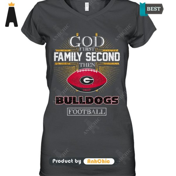 NEW God First Family Second Then Bulldogs Football All over Printed T-Shirt, Long Sleeve, SweatShirt, Polo, Hoodie