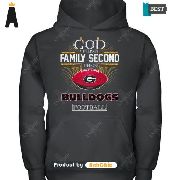 NEW God First Family Second Then Bulldogs Football All over Printed T-Shirt, Long Sleeve, SweatShirt, Polo, Hoodie