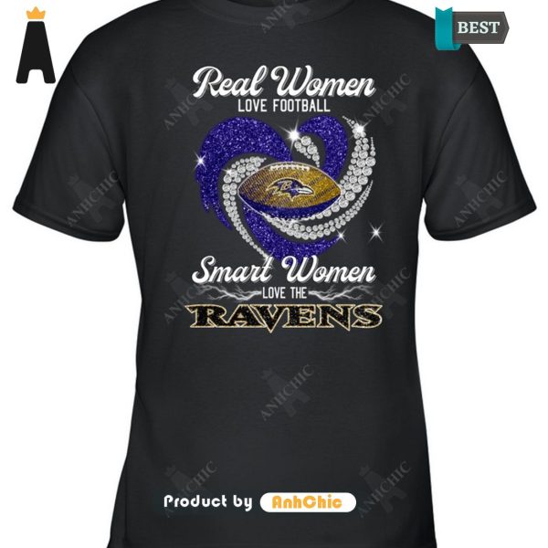 NEW Real Women Loves Football Smart Women Loves The Ravens Urban Streetwear T-Shirt